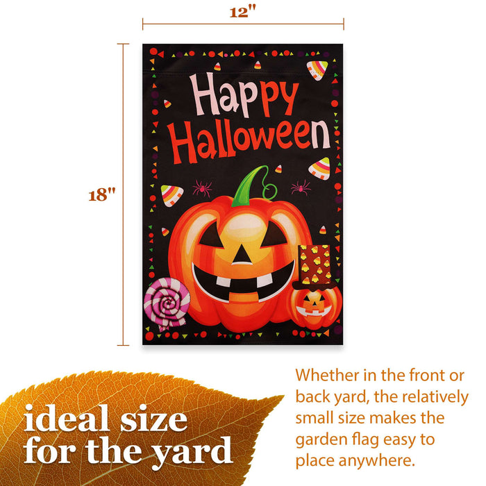 G128 Happy Halloween Pumpkin Candy Garden Flag 12x18 In Double Sided Halloween Yard Garden Lawn Decoration