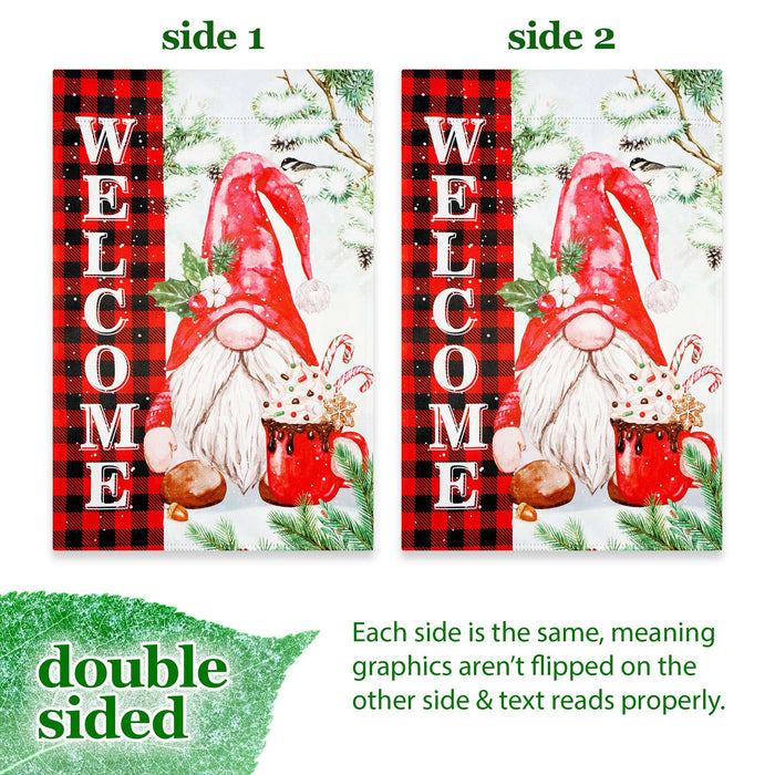 G128 Welcome Christmas Gnome Plaid Garden Flag 12x18 In Double Sided Christmas Yard Garden Lawn Decoration