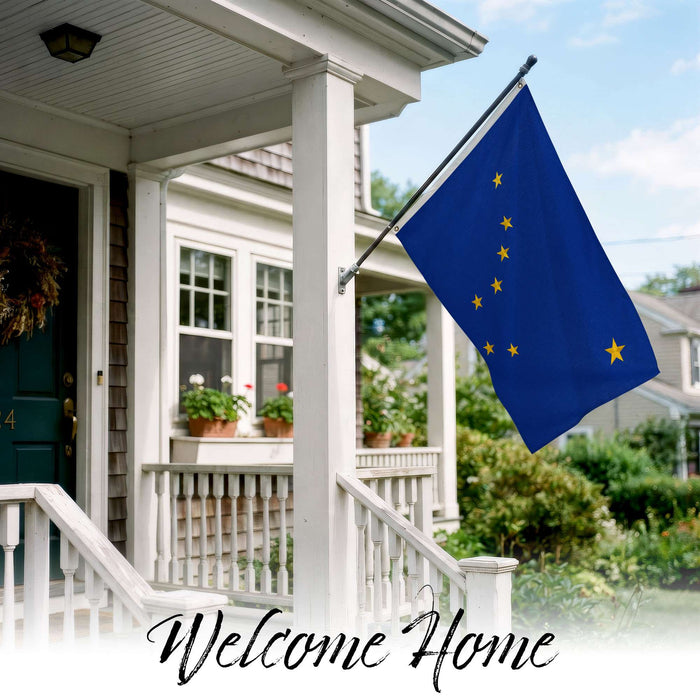 G128 Alaska State Flag | 4x6 Ft | StormFlyer Series Embroidered 220GSM Spun Polyester | Embroidered Design, Indoor/Outdoor, Brass Grommets, Heavy Duty, All Weather
