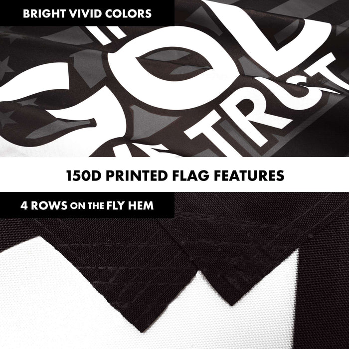 G128 Combo Pack: 6 Ft Tangle Free Aluminum Spinning Flagpole (White) & In God We Trust Patriotic Flag 3x5 Ft, LiteWeave Pro Series Printed 300D Polyester | Pole with Flag Included