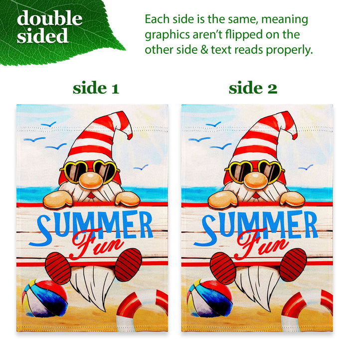 G128 Combo Pack: Garden Flag Stand 36x16IN & Garden Flag Summer Fun Gnome Printed 12x18IN Double Sided