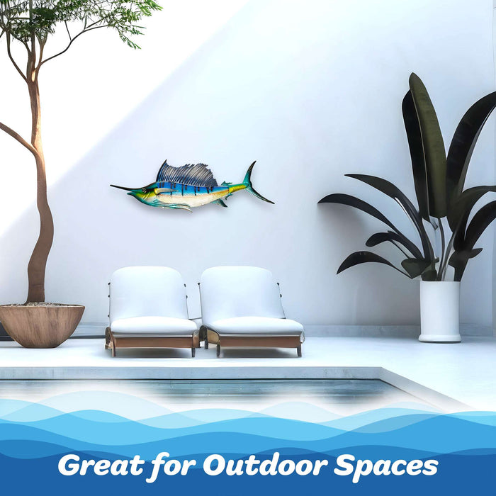 G128 36 in Metal Sailfish Wall Hanging Art Decor | Ocean Theme Art Wall Indoor Decoration for Kitchen, Living Room, Bedroom, Home Office