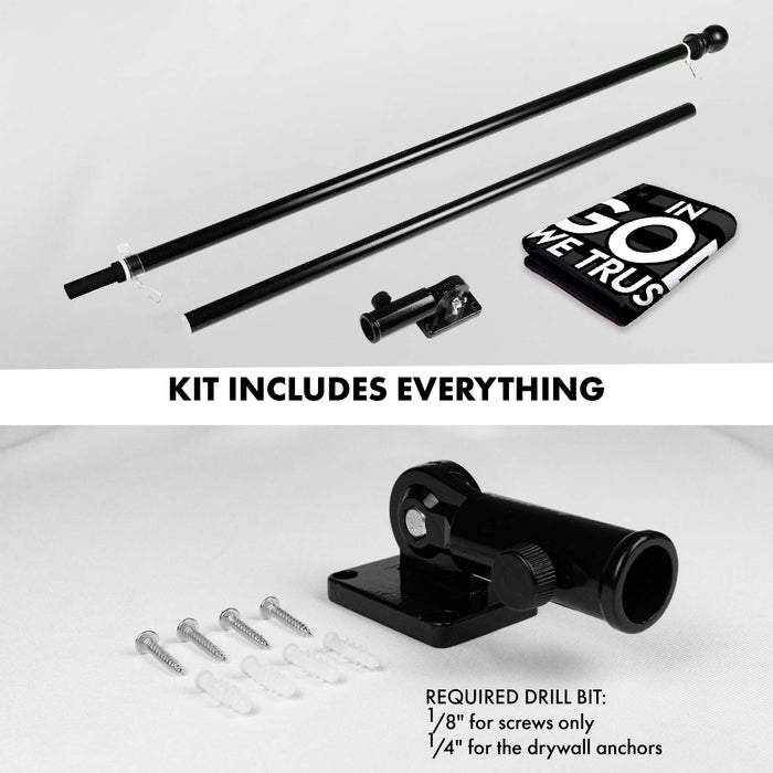 G128 Combo Pack: 6 Ft Tangle Free Aluminum Spinning Flagpole (Black) & In God We Trust Patriotic Flag 3x5 Ft, LiteWeave Pro Series Printed 300D Polyester | Pole with Flag Included