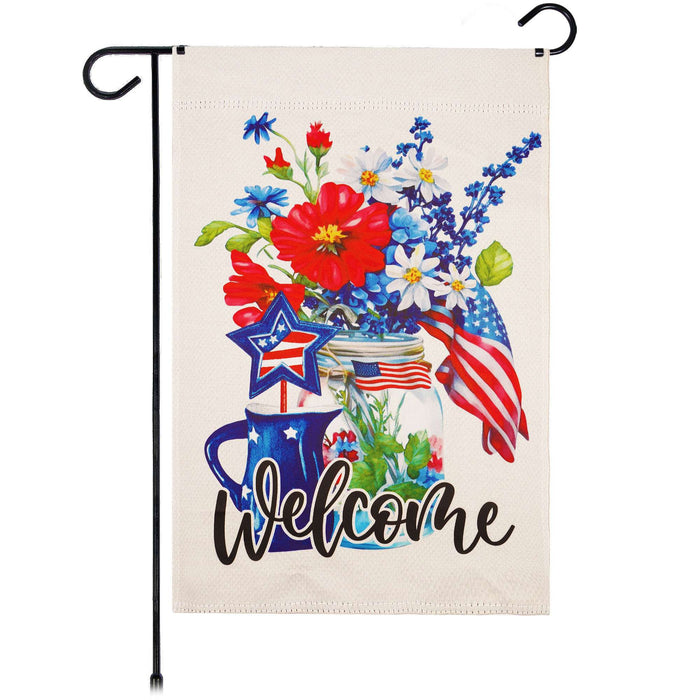 G128 Welcome Patriotic Mason Jar Garden Flag 12x18 In Double Sided Independence Day Yard Garden Lawn Decoration