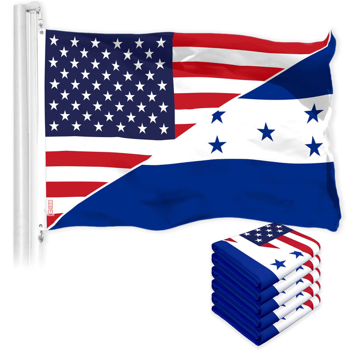 G128 5 Pack: Honduras USA Friendship Flag | 3x5 Ft | LiteWeave Pro Series Printed 150D Polyester | Specialty Flag, Indoor/Outdoor, Vibrant Colors, Brass Grommets