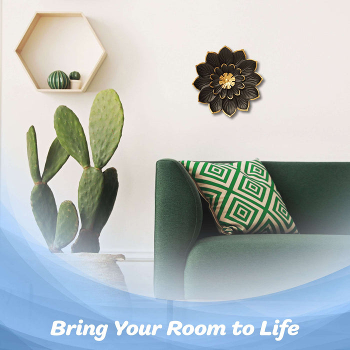 G128 9 IN Black and Gold Metal Daisy-Style Flower Wall Art | Elegant Floral Wall Hanging Decor for Indoor Living Room Bedroom Office Outdoor Garden Patio Yard