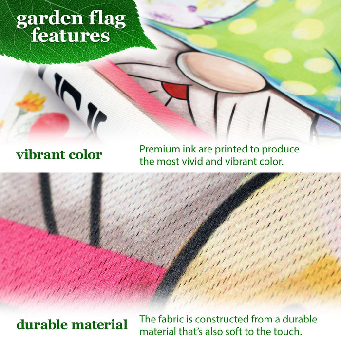 G128 Combo Pack: Garden Flag Stand 36x16IN & Garden Flag Welcome Spring Gnome Flowers Printed 12x18IN Double Sided