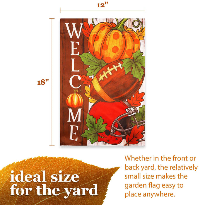 G128 Welcome Fall Football Pumpkin Garden Flag 12x18 In Double Sided Fall Yard Garden Lawn Decoration