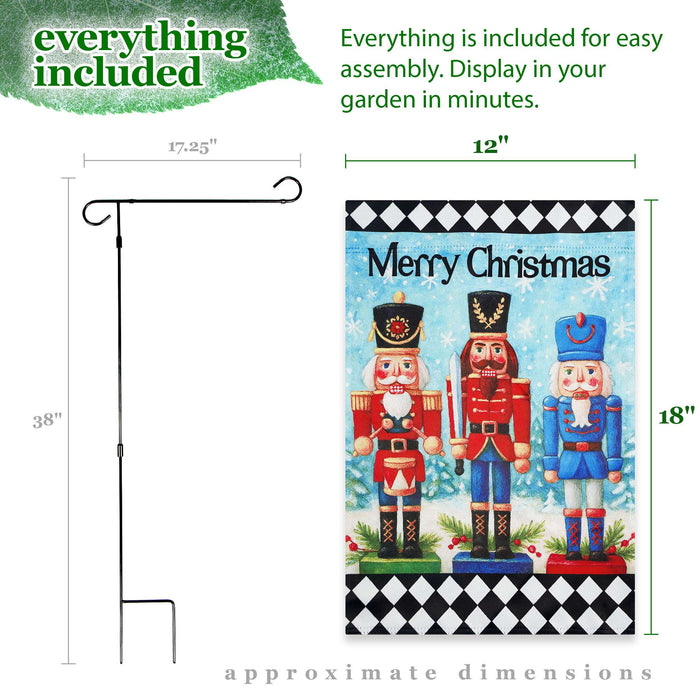 G128 36x16IN Garden Flag Stand & 12x18 Merry Christmas Nutcrackers Flag Kit