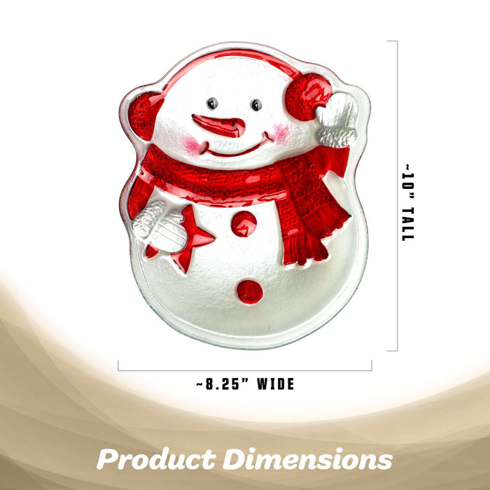 G128 snowman glass Christmas serving platter, 10 inch holiday plate