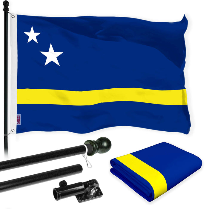 G128 Combo Pack: 6 Ft Twist Free Aluminum Spinning Flagpole (Black) & Curacao Flag | 3x5 Ft | LiteWeave Pro Series Printed 150D Polyester | Pole with Flag Included