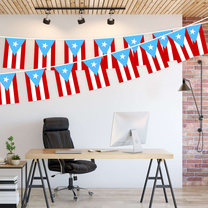 G128 Puerto Rico Light Blue Bunting Banner | Flag 8.2 x 5.5 Inch, Full String 33 Feet | Printed 150D Polyester, Decorations For Bar, School, Festival Events Celebration
