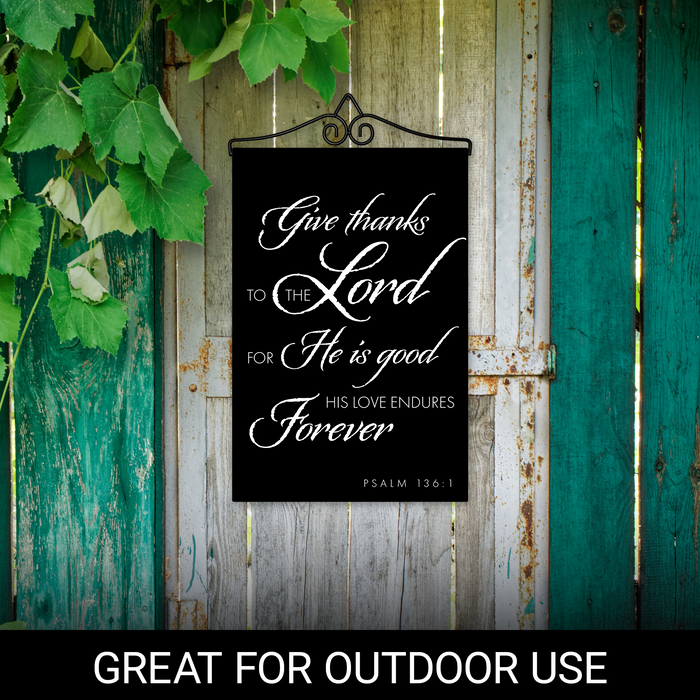 G128 Combo Pack Garden Flag Hanger 14IN & Garden Flag Give Thanks to the Lord Scripture Printed 12x18IN Double Sided Yard Lawn Decoration