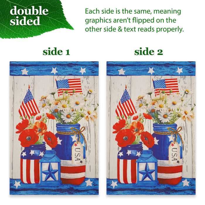 G128 Combo Pack Garden Flag Stand Black 36x16IN & Garden Flag Rustic Mason Jar Patriotic Flowers Printed 12x18IN Double Sided Yard Garden Lawn Decoration