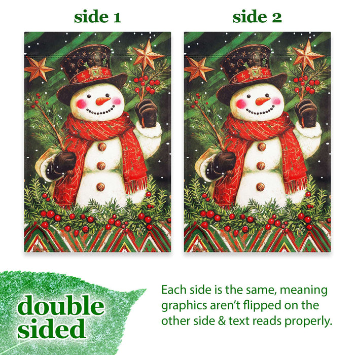 G128 Christmas Red Scarf Snowman Holly Garden Flag 12x18 In Double Sided Christmas Yard Garden Lawn Decoration