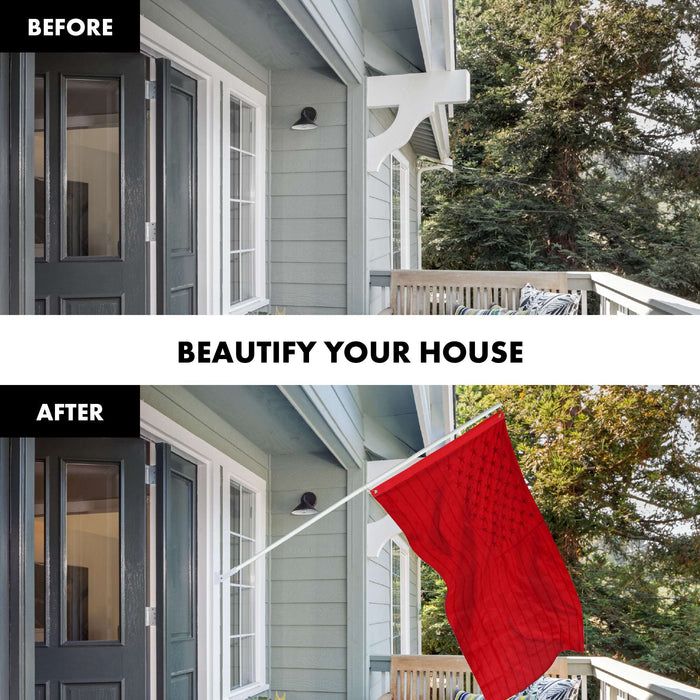 G128 Combo Pack: 6 Ft Twist Free Aluminum Spinning Flagpole (White) & American USA All Red Flag | 3x5 Ft | ToughWeave Series Embroidered 300D Polyester | Pole with Flag Included