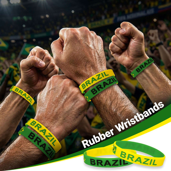 G128 World Soccer Tournament 2026 Cup Soccer Fan Set 6PCS, Brazil Fan Merch with Flag and Bracelet, Accessories for Sports Parties