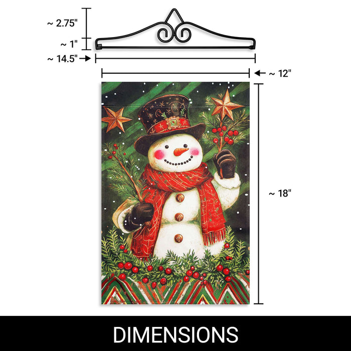 G128 12x18IN Christmas Red Scarf Snowman Holly Garden Flag with 14IN Hanger