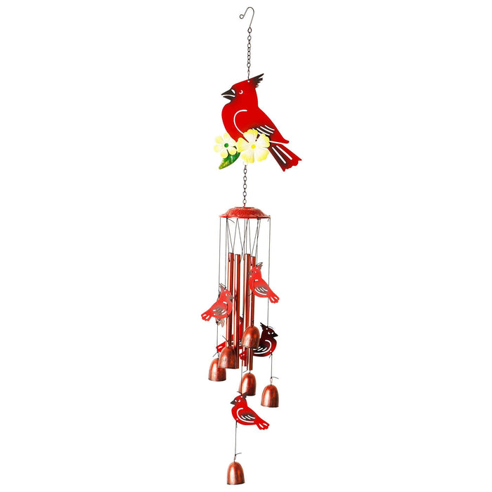 G128 Cardinal Wind Chimes for Outside | 34" Metal Red Cardinal Windchimes for Outdoor Garden, Patio, Porch