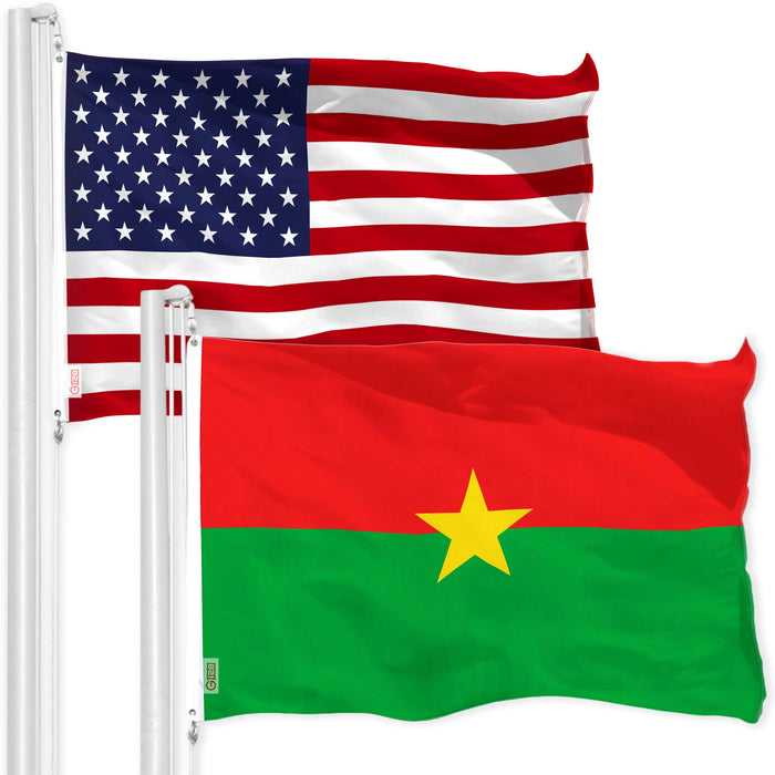 G128 Combo Pack: American USA Flag 3x5 Ft & Burkina Faso Flag 3x5 Ft | Both LiteWeave Pro Series Printed 150D Polyester, Brass Grommets