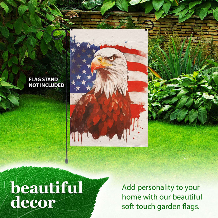 G128 Patriotic Bald Eagle Garden Flag 12x18 In Double Sided Independence Day Yard Garden Lawn Decoration