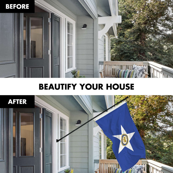 G128 Combo Pack: 6 Ft Twist Free Aluminum Spinning Flagpole (Black) & Houston Flag | 3x5 Ft | LiteWeave Pro Series Printed 150D Polyester | Pole with Flag Included