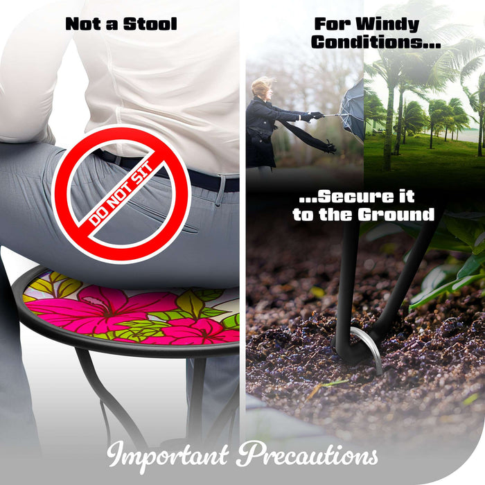 G128 14 in Round Glass Outdoor Side Table Butterfly Floral Pattern | Decorative Plant Stand, Small End Table for Garden Patio Porch Living Room