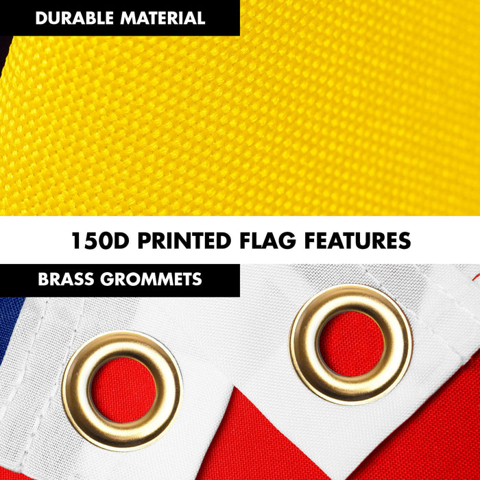 G128 Combo Pack: 6 Ft Tangle Free Aluminum Spinning Flagpole (White) & Venezuela 8 Stars USA Friendship Flag | 3x5 Ft |LiteWeave Pro Series Printed 150D Polyester | Pole with Flag Included