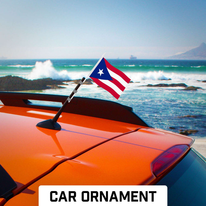 G128 50 Pack Handheld Puerto Rico Puerto Rican Stick Flags | 4x6 In | Printed 150D Polyester, Country Flag, Solid Plastic Stick, Spear White Tip