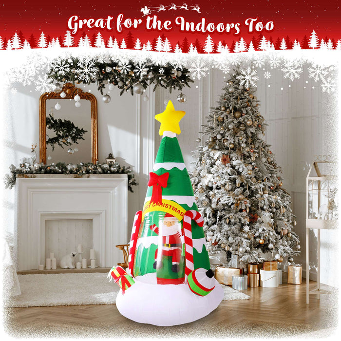 G128 7 ft Inflatable Christmas Tree with Santa Claus, Candy Canes & LED Lights, Christmas Outdoor Holiday Yard Decoration, Fast Inflate, Weather-Resistant, Outdoor Use