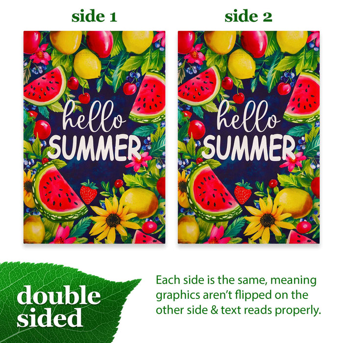 G128 Hello Summer Watermelon Fruit Garden Flag 12x18 In Double Sided Summer Yard Garden Lawn Decoration