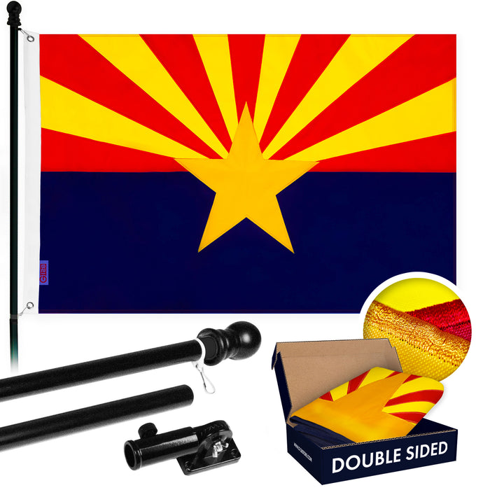 G128 - 6 Feet Tangle Free Spinning Flagpole (Black) Arizona Double Sided Brass Grommets Embroidered 3x5 ft (Flag Included) Aluminum Flag Pole