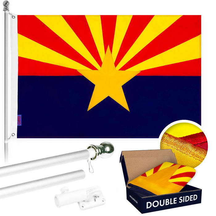 G128 - 6 Feet Tangle Free Spinning Flagpole (Silver) Arizona Double Sided Brass Grommets Embroidered 3x5 ft (Flag Included) Aluminum Flag Pole