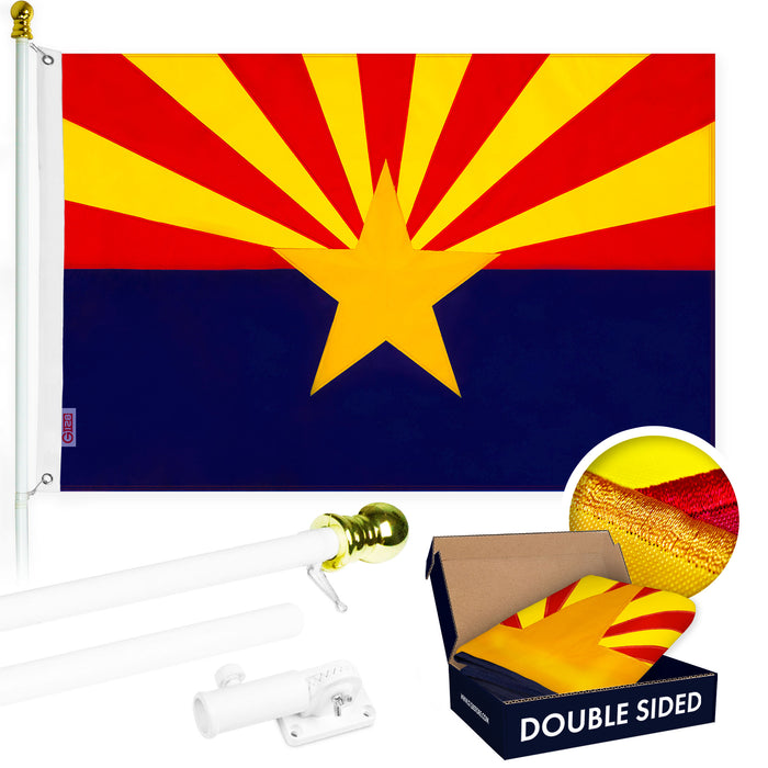G128 - 6 Feet Tangle Free Spinning Flagpole (White) Arizona Double Sided Brass Grommets Embroidered 3x5 ft (Flag Included) Aluminum Flag Pole