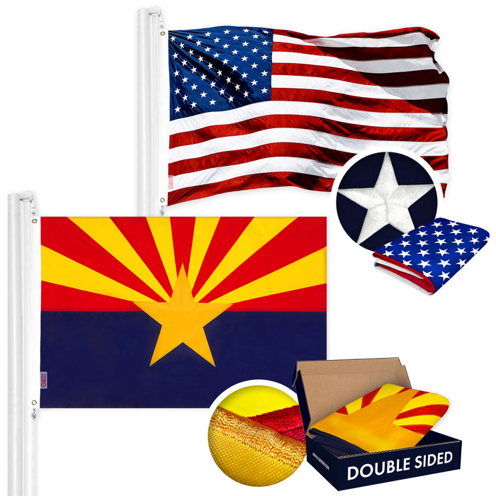 G128 Combo Pack: USA American Flag 3x5 Ft Embroidered Stars & Arizona State Flag 3x5 Ft Embroidered Double Sided 2ply