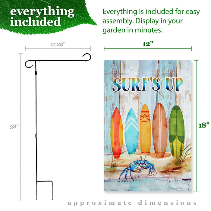 G128 36x16IN Garden Flag Stand & 12x18 Surfs Up Surfboard Flag Kit