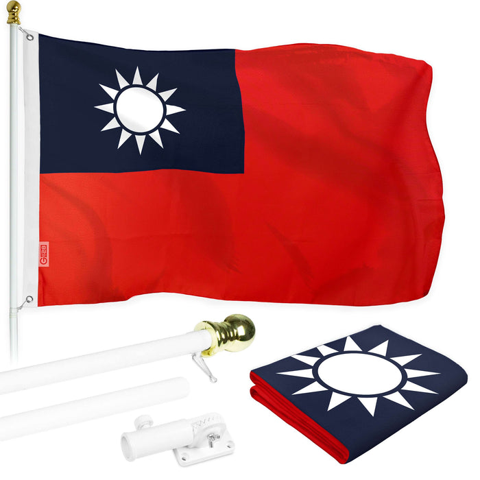 G128 Combo Pack: 6 Ft Twist Free Aluminum Spinning Flagpole (White) & Taiwan Taiwanese Flag | 3x5 Ft | LiteWeave Series Printed 100D Polyester | Pole with Flag Included