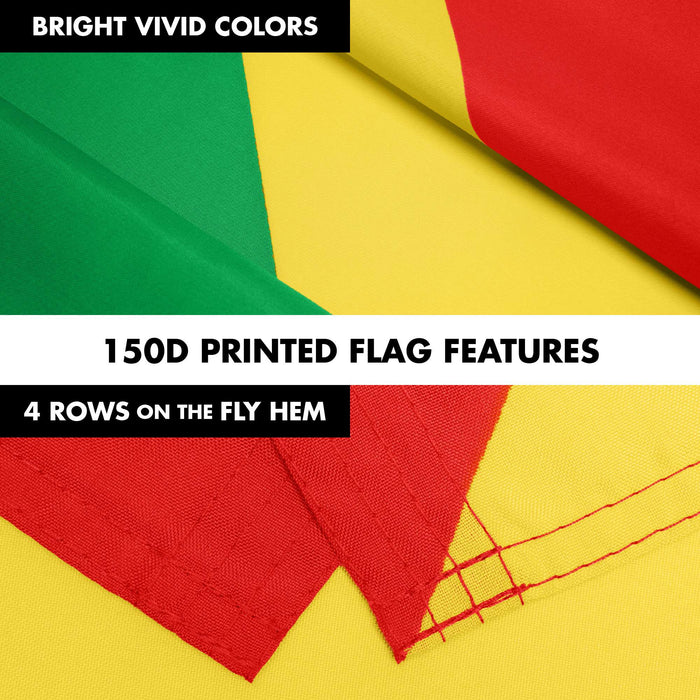 G128 Combo Pack: 6 Ft Twist Free Aluminum Spinning Flagpole (Black) & Republic of the Congo Flag | 3x5 Ft | LiteWeave Pro Series Printed 150D Polyester | Pole with Flag Included