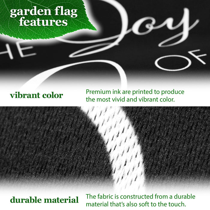 G128 Combo Pack: Garden Flag Stand Black 36x16IN & Garden Flag Joy of the Lord Scripture Printed 12x18IN Double Sided Yard Lawn Decoration