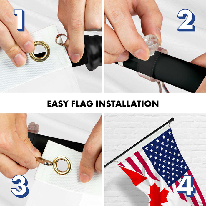 G128 Combo Pack: 6 Ft Tangle Free Aluminum Spinning Flagpole (Black) & Canada USA Friendship Flag | 3x5 Ft |LiteWeave Pro Series Printed 150D Polyester | Pole with Flag Included