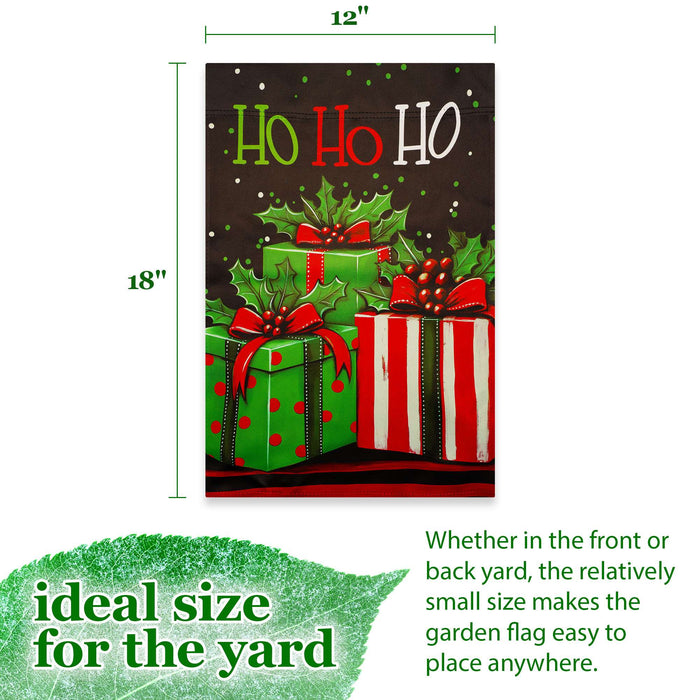 G128 Ho Ho Ho Christmas Gift Box Garden Flag 12x18 In Double Sided Christmas Yard Garden Lawn Decoration
