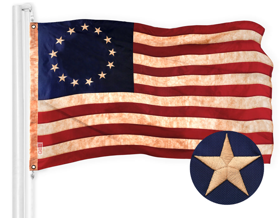 G128 Betsy Ross Tea-Stained Flag | 2x3 Ft | ToughWeave Pro Series Embroidered 420D Polyester | Historical Flag