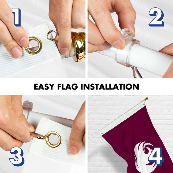 G128 Combo Pack: 6 Ft Twist Free Aluminum Spinning Flagpole (White) & Phoenix Flag | 3x5 Ft | LiteWeave Pro Series Printed 150D Polyester | Pole with Flag Included