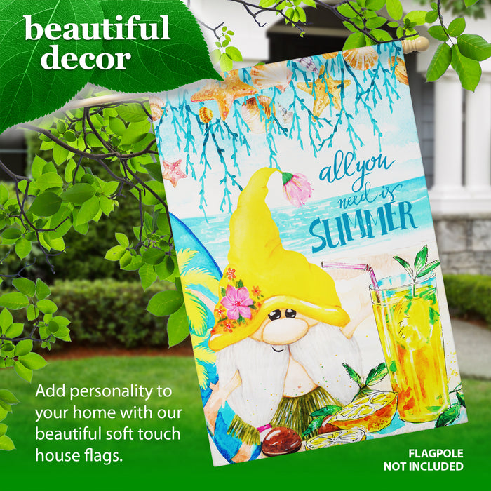 G128 House Flag All You Need is Summer Gnome | 28x40 Inch | Printed Blockout Polyester - Summer Decoration
