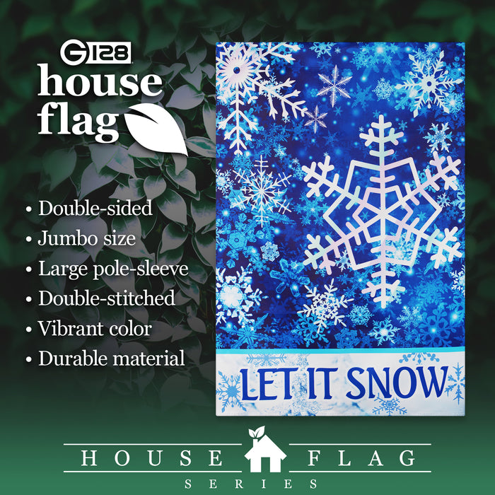 G128 House Flag Let It Snow Snowflakes | 28x40 Inch | Printed Blockout Polyester - Winter Decoration