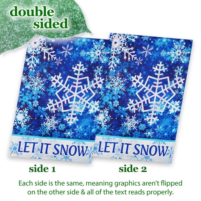 G128 House Flag Let It Snow Snowflakes | 28x40 Inch | Printed Blockout Polyester - Winter Decoration