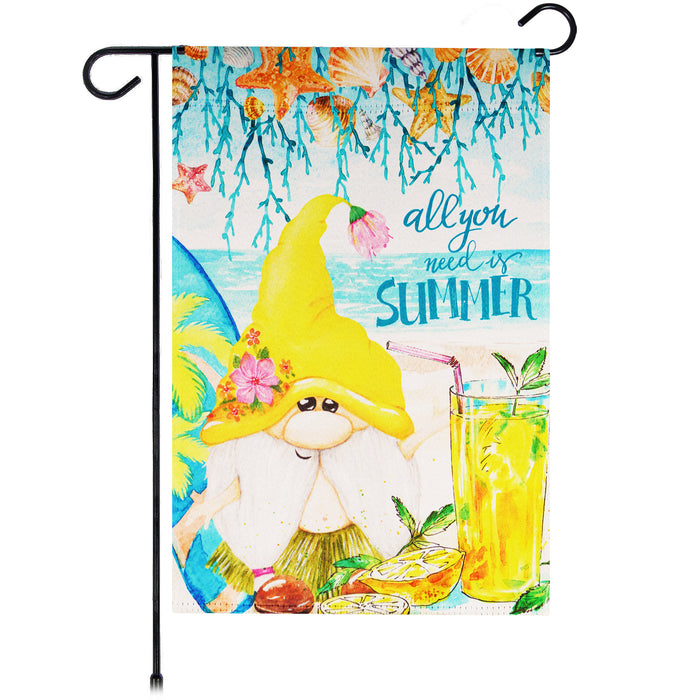 G128 Garden Flag Summer Decoration All You Need is Summer Gnome | 12x18 Inch | Printed Blockout Polyester - Summer Decoration