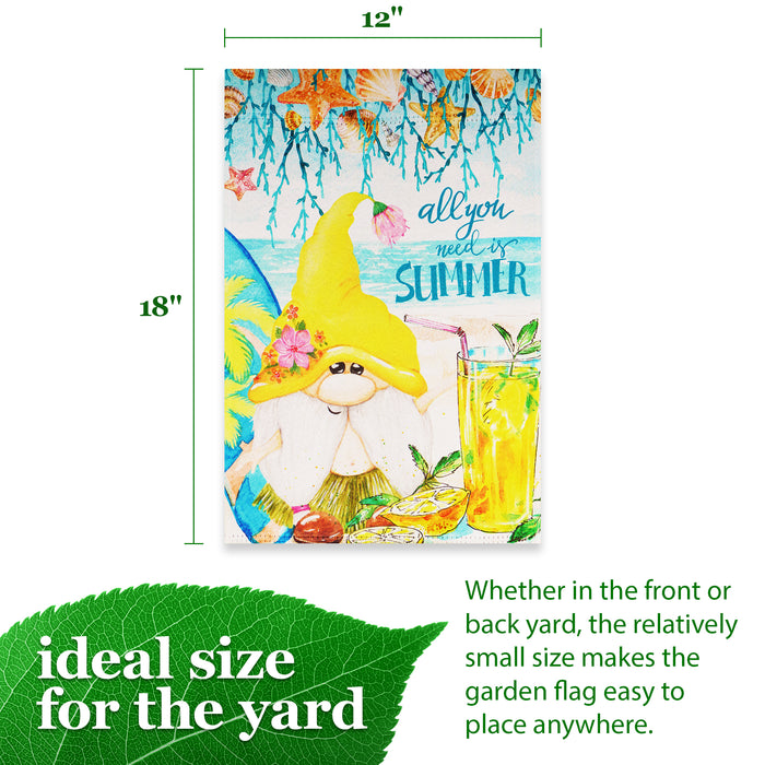 G128 Garden Flag Summer Decoration All You Need is Summer Gnome | 12x18 Inch | Printed Blockout Polyester - Summer Decoration
