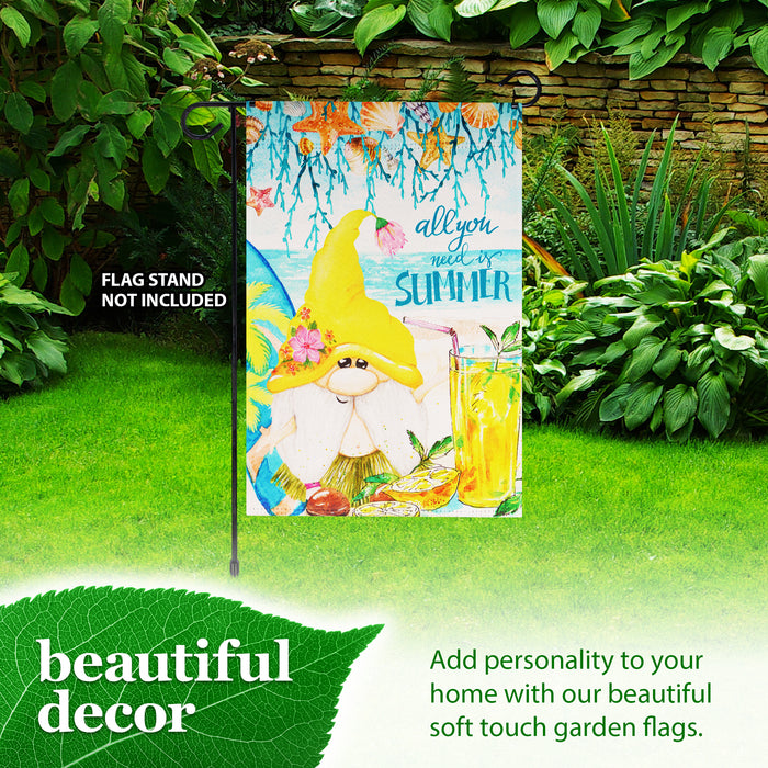 G128 Garden Flag Summer Decoration All You Need is Summer Gnome | 12x18 Inch | Printed Blockout Polyester - Summer Decoration