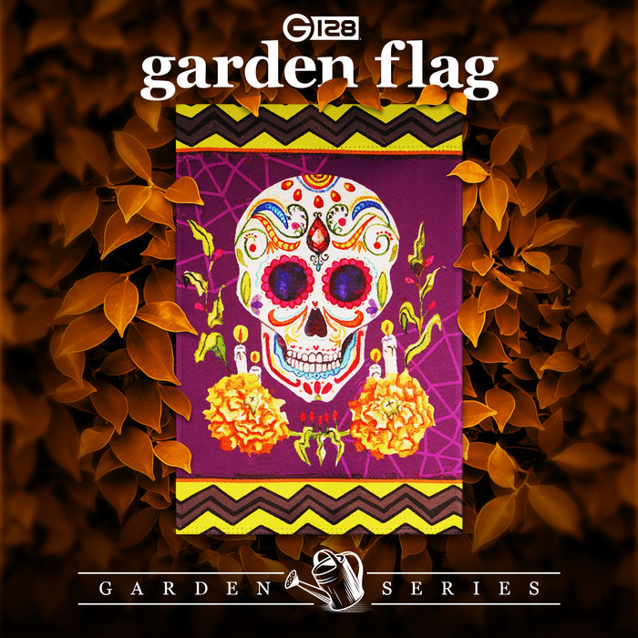 G128 Garden Flag Day of the Dead Decoration Sugar Skull | 12x18 Inch | Printed Blockout Polyester